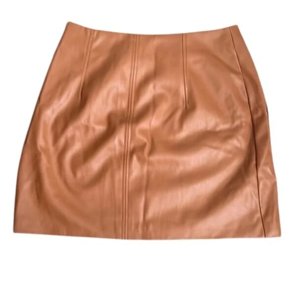 NWT H&M FAUX LEATHER A-LINE TAN MINI SKIRT Sz 8 - Picture 5 of 6